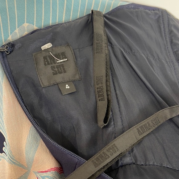 ANNA SUI Strapless  Fit And Flare Empire Waist Silk Dress Navy Floral Size 4 - Picture 10 of 15